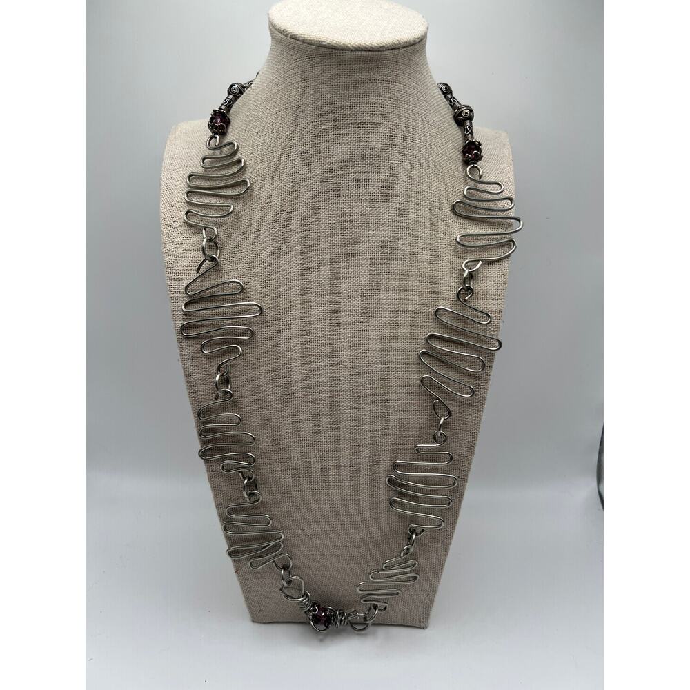 Handmade Silver Tone Industrial Wire Necklace Artisan‎ Wearable Art Statement
